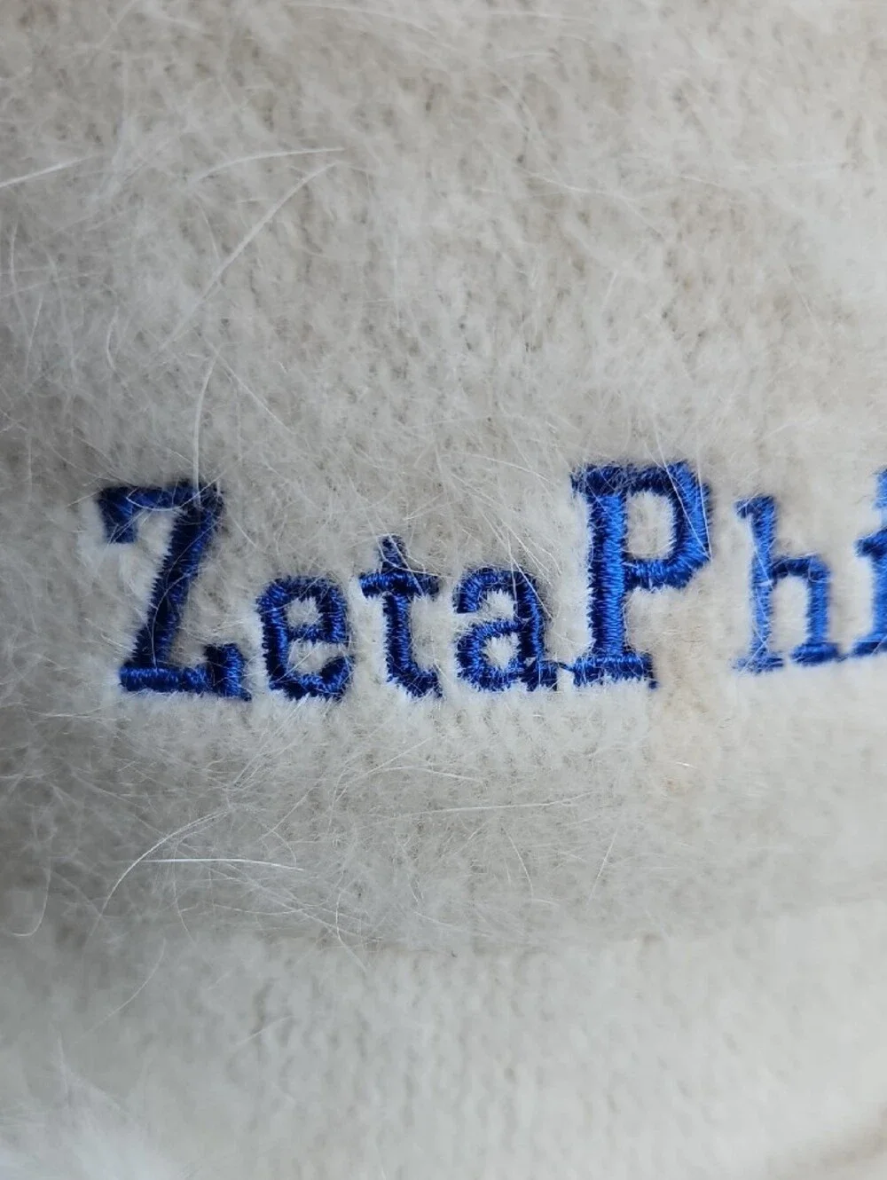 New Ivory White Cream Angora Wool Fur Bucket Hat with ZetaPhiBeta Embroidery